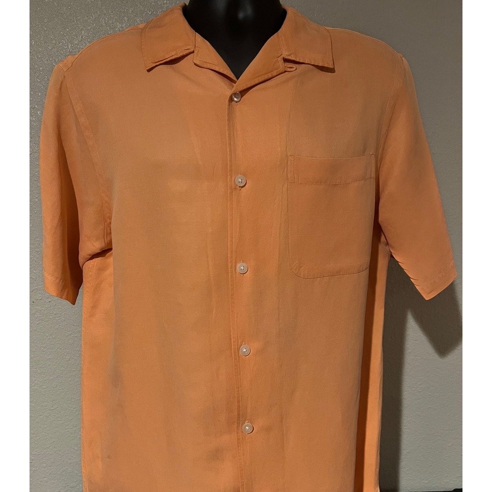 Daniel Cremieux Camp Shirt Mens M Orange Silk Linen Short‎ Sleeve Button Up